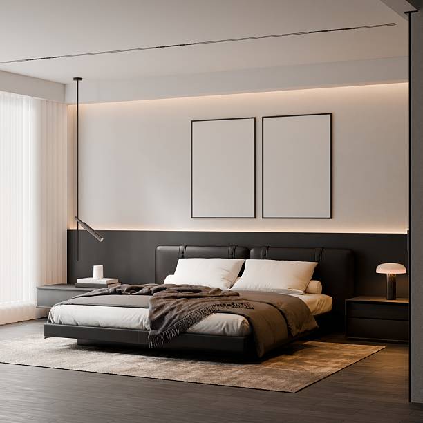 istock Modern Minimalist Bedroom Interior Poster Frame Mockup 2229962414