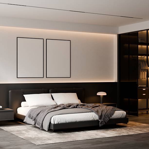 istock Modern Minimalist Bedroom Interior Poster Frame Mockup 2229962445