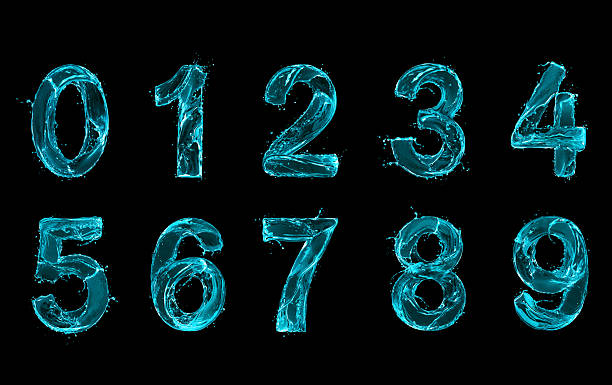 istock Blue water splash numbers set on black background 2229970490