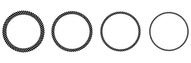 Round ropes shapes set. Different thickness circular ropes collection for decoration. Vector illustration isolated on white.