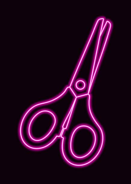 istock Pink neon scissors icon on dark background. Glowing outline style for school, craft, sewing, design, or creative projects. 2229984540