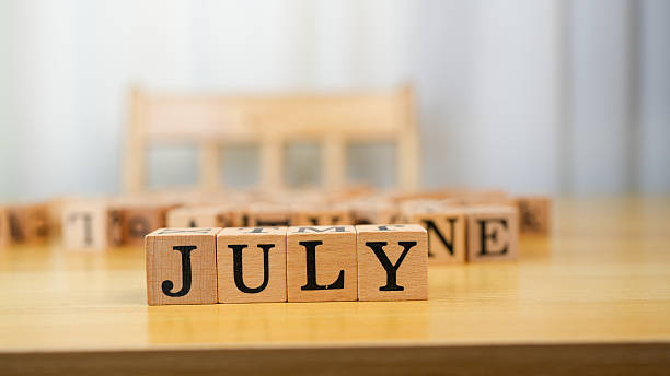istock July wooden blocks on table create warm and inviting atmosphere, perfect for summer celebrations and gatherings. natural wood texture adds rustic charm to scene 2230004840