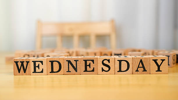 istock Wednesday blocks arranged on wooden surface create warm and inviting atmosphere. natural wood texture enhances simplicity and charm of scene, perfect for calendar or planner theme 2230004867