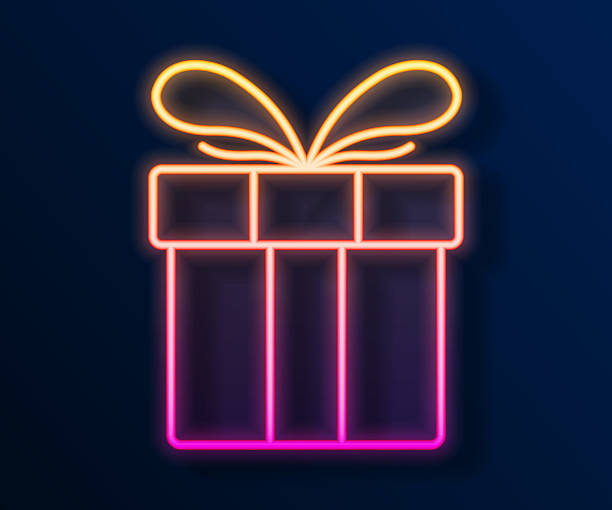 istock Glowing neon line Gift box icon isolated on black background. Merry Christmas and Happy New Year. Vector 2230023966