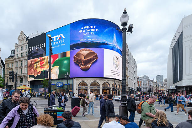 rainy evening in piccadilly circus in london in england