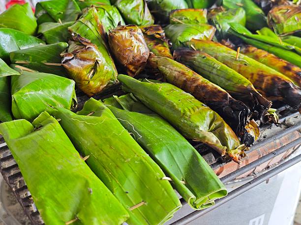 istock Grilled sticky rice in banana leaves. 2230063858