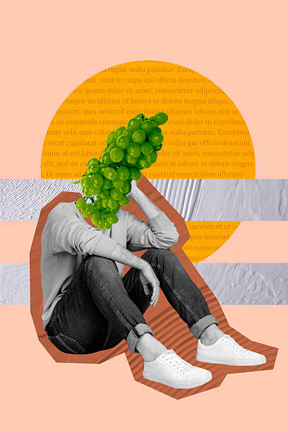 istock 3D collage poster template trend artwork sketch of problem mental therapy overload pressure head grape fruit man body sit down silhouette 2230066844