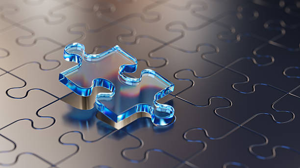 istock Final Unique Puzzle Piece Filling Last Empty Space of Puzzle Highlighted on Glossy Puzzle Background 2230067351