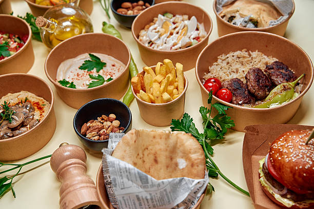 A Vibrant Display of Delicious Middle Eastern Cuisine Featuring Diverse Dishes, Fresh Ingredients, and Flavorful Accompaniments in a Captivating Arrangement