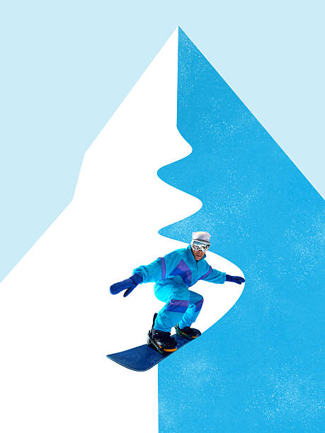 istock Bright collage of snowboarder in bright gear performing downhill ride within stylized mountain cutout graphic 2230072903