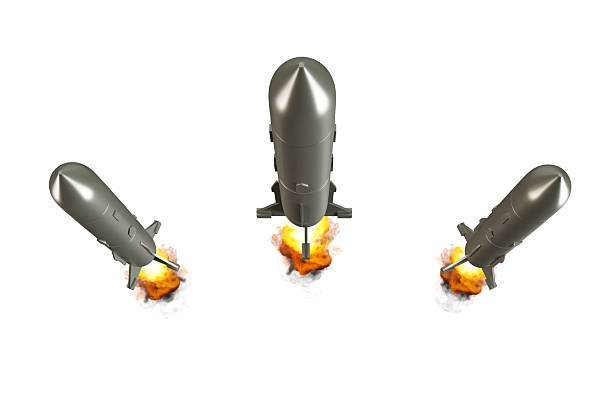 Launched missiles flying towards the target on white background. 3d-rendering