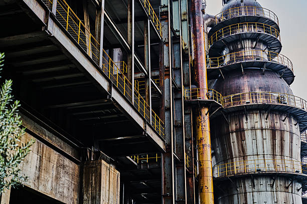 Rusty industrial pipeline equipment scene in the old steel mill