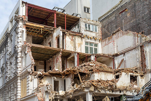 Germany, Hamburg, Downtown, August 07, 2025 - Demolition work on an old building in downtown Hamburg