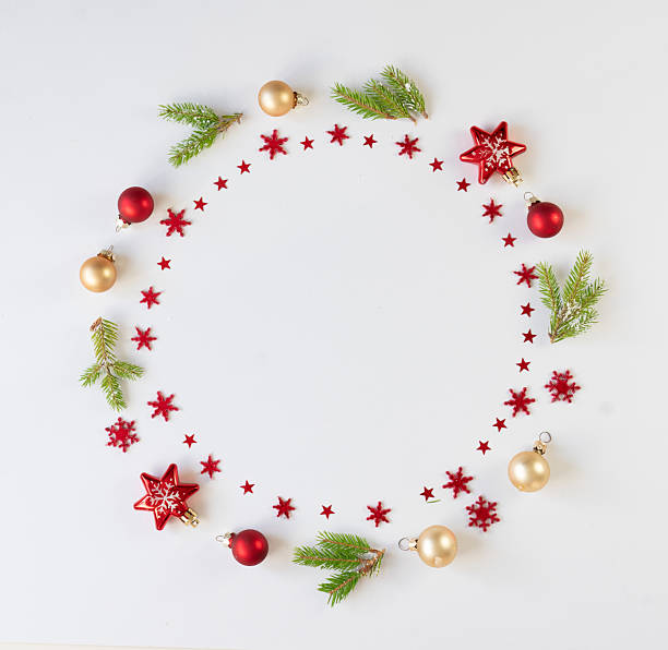 istock Beautiful round composition of Christmas-themed objects on a white background. 2230093491