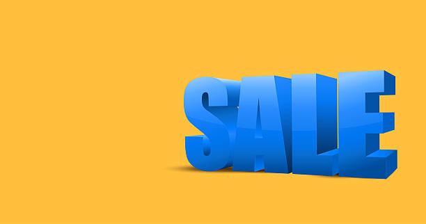 istock 3D Blue Sale Text on Yellow Background – Shopping and Discount Promotion Concept 2230093631
