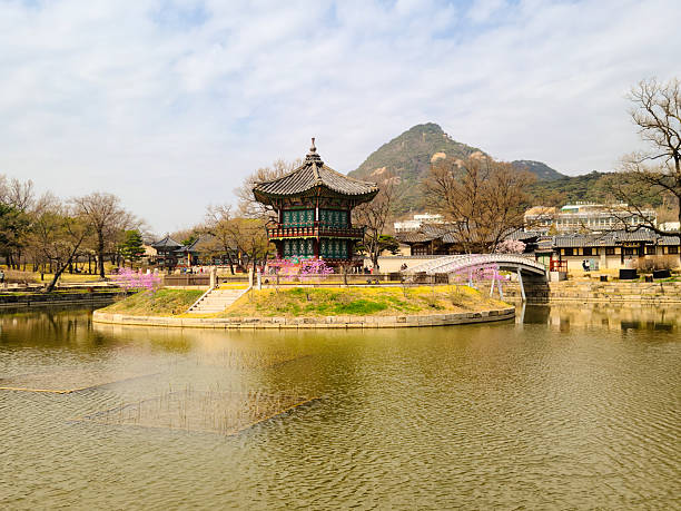 Seoul, South Korea - March 30, 2024: Gyeongbokgung Palace, courtyard. High quality photo