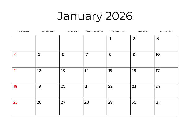 istock Printable Monthly Calendar template for January 2026. Week Starts on SUNDAY. Wall Calendar in a Minimalist Style. Simple and clean design. Vector illustration 2230109937
