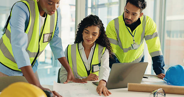 istock Brainstorming, people or contractor with sketch for construction floor plan or architecture project. Blueprint, engineering design or builders in office for installation, teamwork or renovation ideas 2230118104