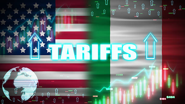 istock Usa and italy tariff policy concept animation with waving flags and digital elements. 2230138875