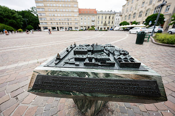 Krakow, Poland - July 08, 2025: Historical architectural model Szczepaski Square displayed at Szczepaski Square, Krakow, showcasing cultural significance and history.