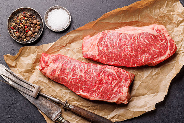 istock Raw marbled striploin steak, fresh, rich, ready for cooking 2230142941