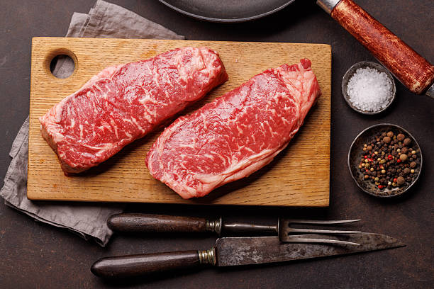 istock Raw marbled striploin steak, fresh, rich, ready for cooking 2230142958