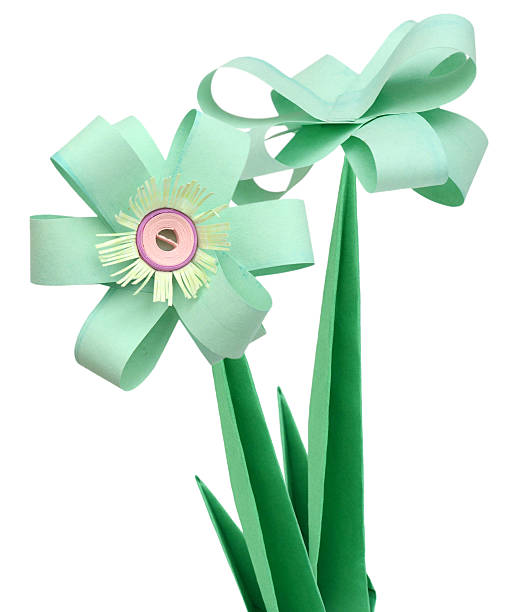 Origami paper blooming plant on white