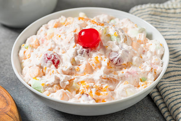 Homemade Sweet Ambrosia Fruit Salad with Whipped Cream Fruit and Marshmallows