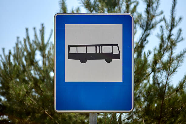 istock Blue road sign indicating designated bus stop area 2230164493