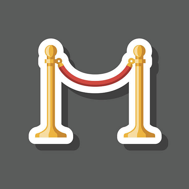 Velvet Rope Sticker Icon A flat design icon as a sticker on a dark gray background. Colors are global swatches, making them easy to edit. cartoon of a pole fence designs stock illustrations