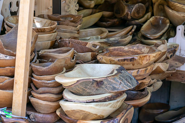 interesting wooden bowls on display