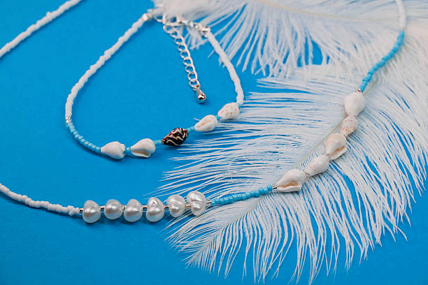 Beautiful handmade necklace and braclet on background