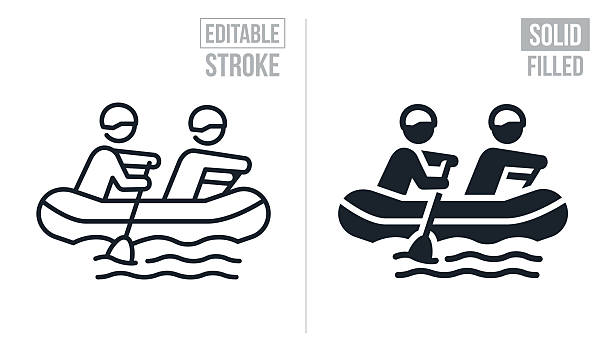 stockillustraties, clipart, cartoons en iconen met white water rafting - editable stroke and solid icons - raften