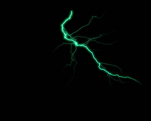 istock A vivid green lightning bolt streaks across a dark, empty background, showcasing its powerful, branching electrical discharge. 2230192938