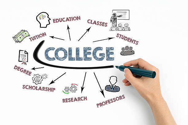 istock College Concept. Chart with keywords and icons on white background 2230213089