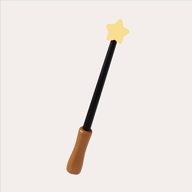 A delightful 3D render of a magic wand featuring a star tip, ideal for Halloween-themed decorations and designs.