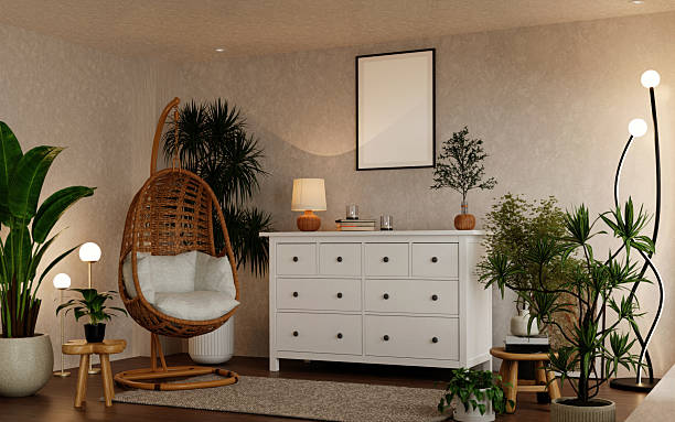 istock Sustainability in modern living spaces with cozy elements and nature. 3D render illustration 2230215673