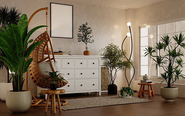 istock Sustainability with cozy decor in inviting interior spaces filled with plants. 3D render illustration 2230215786