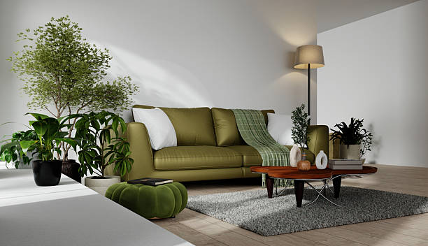 istock Bright living room layout showcasing comfort and minimalist design principles. 3D render illustration 2230215816