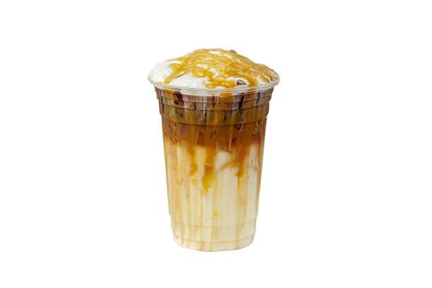 istock Ready for drink with ice vanilla caramel put on white background. 2230224745