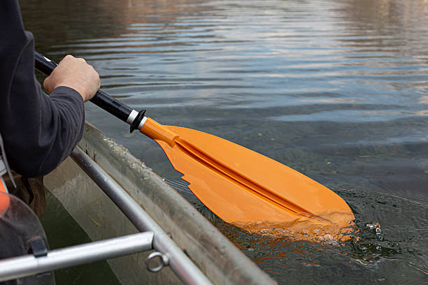 istock Close up of man holding canoe paddle. 2230231621