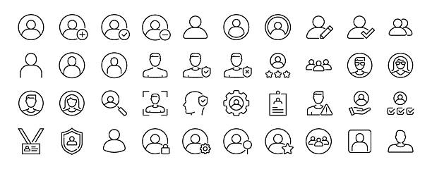ilustrações de stock, clip art, desenhos animados e ícones de user web icons in line style. profile, man, logo, interface, avatars, collection. vector illustration. - cliente