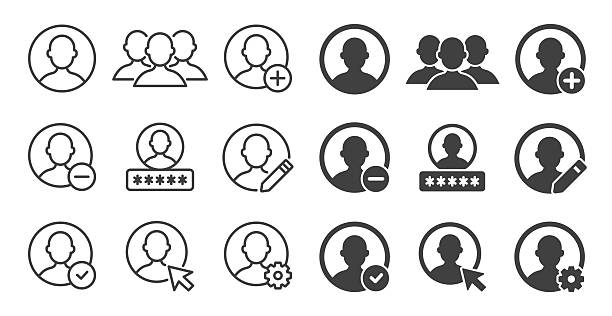 stockillustraties, clipart, cartoons en iconen met user icons collection. editable stroke. thin line and glyph solid style series icons - onboarding