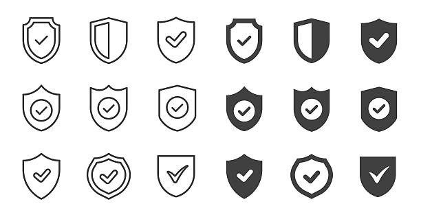 Protection icons collection. Editable stroke. Thin line and glyph solid style series icons