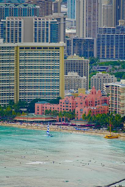Waikiki Beach from Diamond Head Summit, Telephoto View