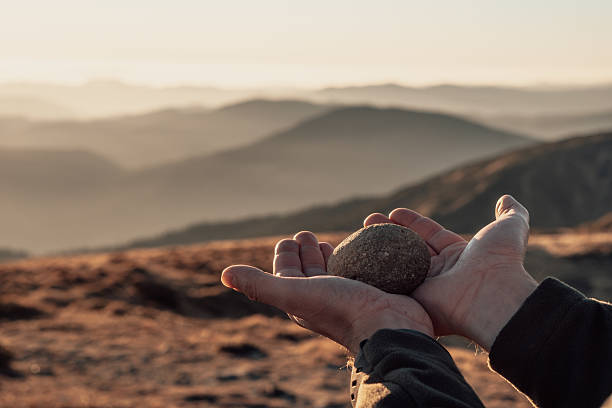 Monochrome stones lie on the palm