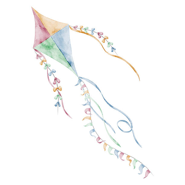 istock Watercolor Kite with flowing tail in the wind 2230264477