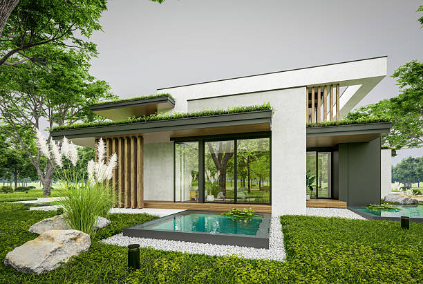 istock 3d rendering of two-story house with concrete facade overcast 2230268982