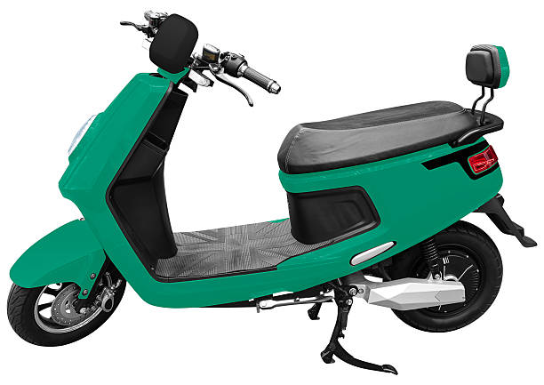 istock Side view green electric motorcycle isolated on white background with clipping path 2230280328