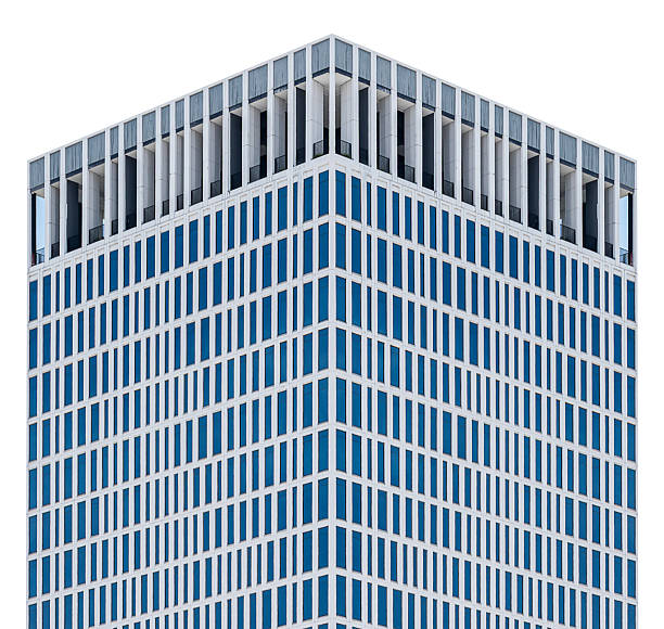 Blue glass tower office building isolated on white background with clipping path